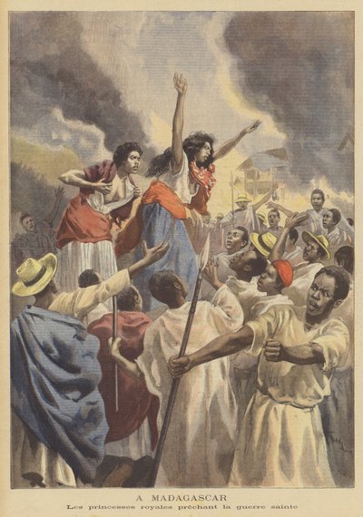 Las princesas reales predicando la guerra santa en Madagascar de after Oswaldo Tofani
