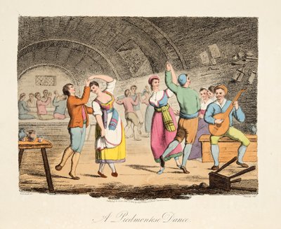 Una danza piamontesa, de Escenarios Italianos, representando las costumbres y diversiones de los diferentes estados de Italia, pub. 1806 de after P. van Lerberghi