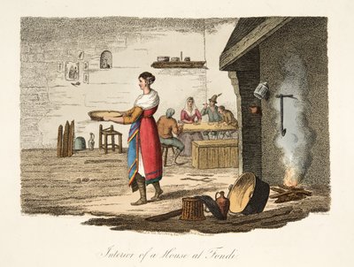 Interior de una casa en Fondi, de Escenarios Italianos, representando las costumbres y diversiones de los diferentes estados de Italia, pub. 1806 de after P. van Lerberghi