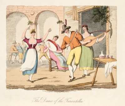 La danza de la tarantela, de Escenarios Italianos, representando las costumbres y diversiones de los diferentes estados de Italia, pub. 1806 de after P. van Lerberghi