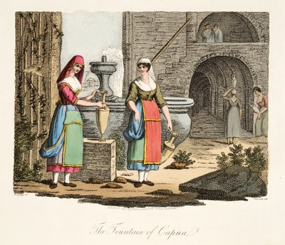 La fuente de Capua, de Escenarios Italianos, representando las costumbres y diversiones de los diferentes estados de Italia, pub. 1806 de after P. van Lerberghi