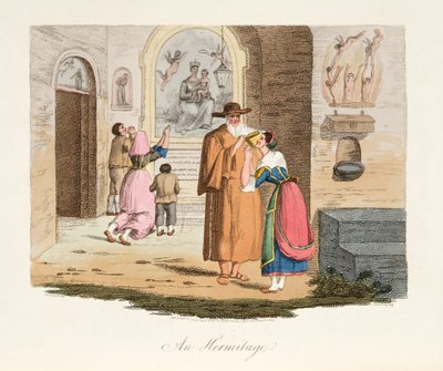 El ermitaño de Capua, de Escenarios Italianos, representando las costumbres y diversiones de los diferentes estados de Italia, pub. 1806 de after P. van Lerberghi