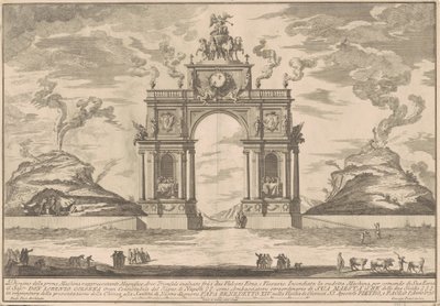 La Prima Macchina para la Chinea de 1756: Un Arco Triunfal entre el Monte Etna y el Monte Vesubio de after Paolo Posi Giuseppe Pozzi