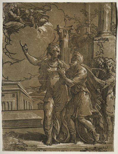 Sibila Tiburtina y el Emperador Augusto de after Parmigianino