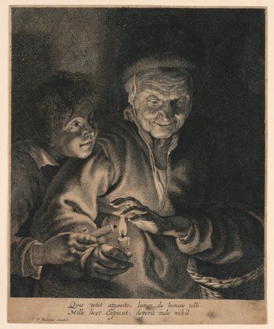 Anciana y un Niño con Velas de after Peter Paul Rubens