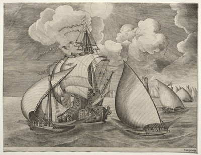 Sailing Vessels: A Fleet of Galleys Escorted by a Caravel de after Pieter Bruegel