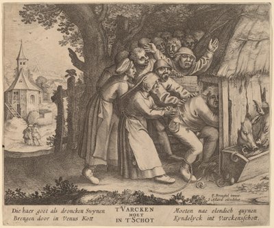 El borracho empujado al chiquero de after Pieter Bruegel the Elder