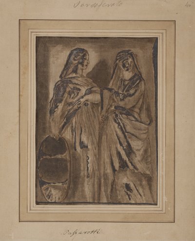 Dos Matronas Romanas de Pie, una con un Escudo de after Polidoro da Caravaggio