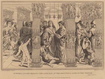 San Pedro y San Juan curando al hombre cojo en la Puerta Hermosa del Templo, Hechos de after Raphael