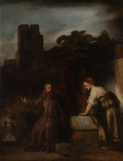 Cristo y la mujer de Samaria, c.1655 de after Rembrandt van Rijn