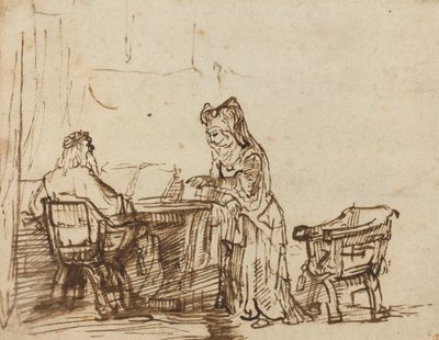 Hannah rechazando los reproches del profeta Elí de after Rembrandt van Rijn
