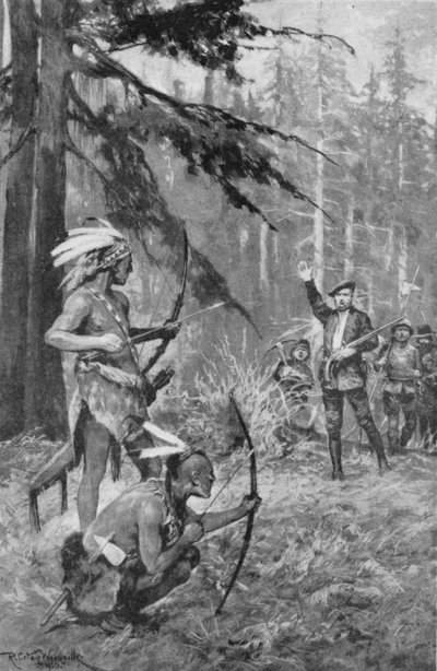 Jacques Cartier se encuentra con nativos en un bosque cerca del río San Lorenzo de after Richard Caton II Woodville
