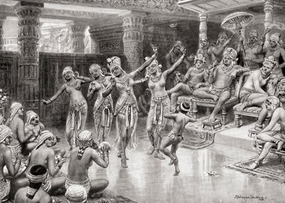 Impresión de un artista del siglo XIX de Gautamiputra Satakarani celebrando su victoria sobre Nahapana, de la Historia de las Naciones de Hutchinson, pub.1915 de after Robert Dudley