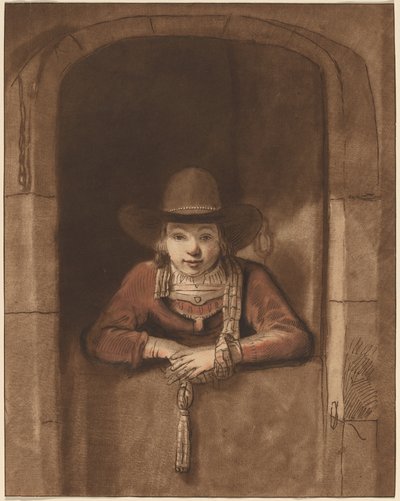 Niño apoyado sobre una puerta baja de after Samuel van Hoogstraten Cornelis Ploos