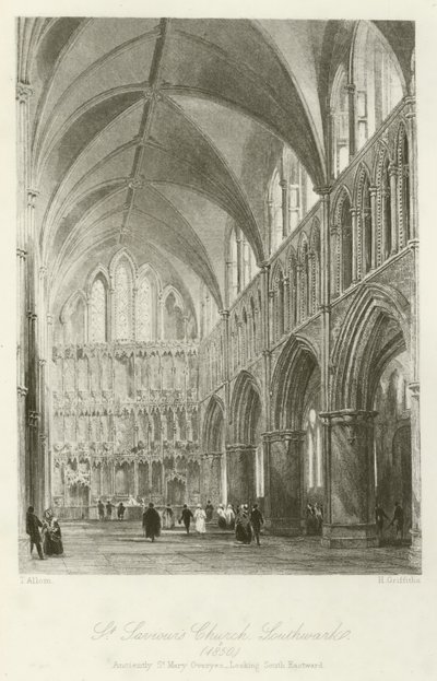 Iglesia de St Saviours, Southwark, 1850, antiguamente St Mary Overyes, mirando hacia el sureste de after Thomas Allom