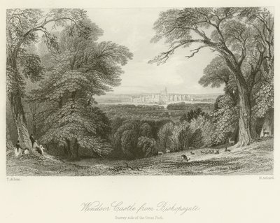 Castillo de Windsor desde Bishopsgate, lado de Surrey del Gran Parque de after Thomas Allom