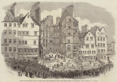 Removiendo a los Muertos y Heridos de la Casa Caída en la Calle Alta, Edimburgo de after Thomas Harrington Wilson