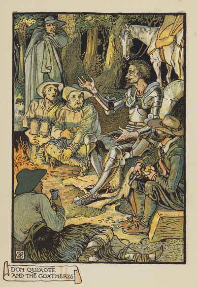 Don Quijote y los cabreros de after Walter Crane