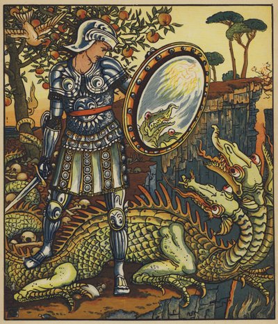 Príncipe Cheri y el dragón de after Walter Crane