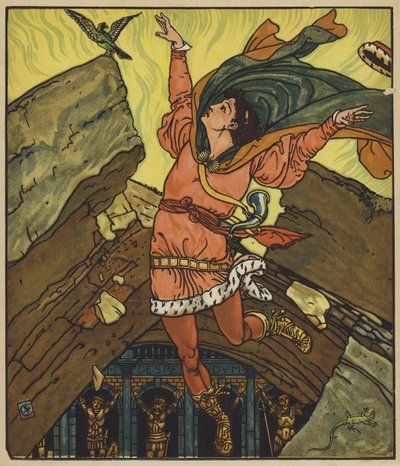 Príncipe Cheri y el pequeño pájaro verde de after Walter Crane