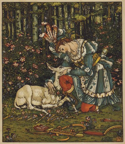 El príncipe Guerrier atiende a la cierva herida de after Walter Crane