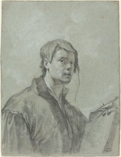 Un artista sosteniendo un libro y una brújula de after Willem Drost