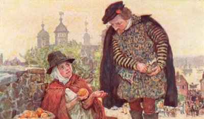 Shakespeare compra una naranja de dos peniques a un vendedor de frutas en Tower Hill, Londres de after William Hatherell