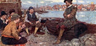 Shakespeare hablando con algunos de los hombres de Raleigh de regreso del Caribe español de after William Hatherell