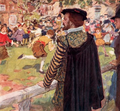 Shakespeare observa a niños y niñas jugando a la base de prisioneros cerca de Temple Bar, Londres de after William Hatherell