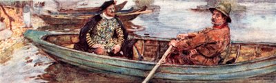 Shakespeare con un barquero siendo remado por el Támesis, Londres de after William Hatherell