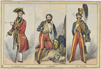 1. En casa 2. En el extranjero 3. De vuelta en casa, c.1830 de after William Heath