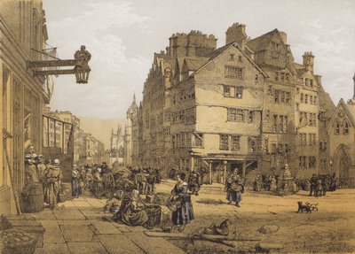 Calle Alta desde la Cabeza de West Bow, Lawnmarket de after William Leighton Leitch