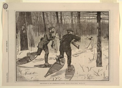 Caza de Ciervos en los Adirondacks en Invierno, de Every Saturday, 21 de enero de 1871, p. 57 de after Winslow Homer