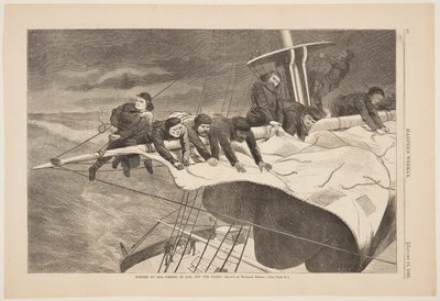 Invierno en el mar – Arriando velas frente a la costa de after Winslow Homer