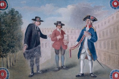 Francés: Aux trois ordres. Cartel de un comerciante de escarapelas en el Palais-Royal. Palais-Royal, distrito 1, París de anonymous 