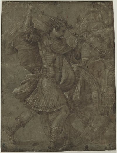 Hombre en armadura junto a un carro de assistant of Francesco Salviati
