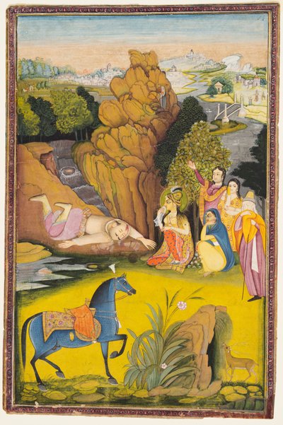 Farhad se suicida después de escuchar la noticia falsa de la muerte de Shirin de attributed to Amar Das Bhatti