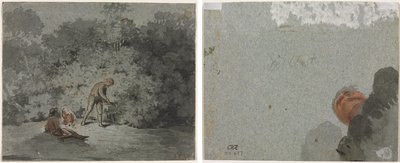Recolector de leña (recto) Estudio de una cabeza vista desde abajo (verso) de attributed to Francisque Millet
