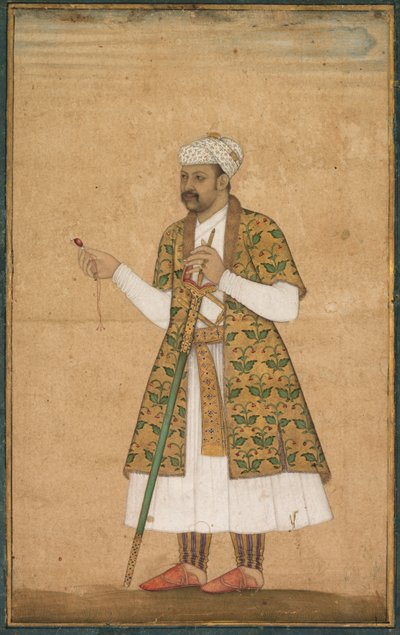Una cortesana, posiblemente Khan Alam, sosteniendo una espinela y una espada Deccan de attributed to Govardhan