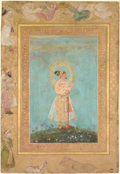 Shah Jahan sosteniendo una espinela y una espada Deccan larga, del álbum Late Shah Jahan de attributed to Hashim
