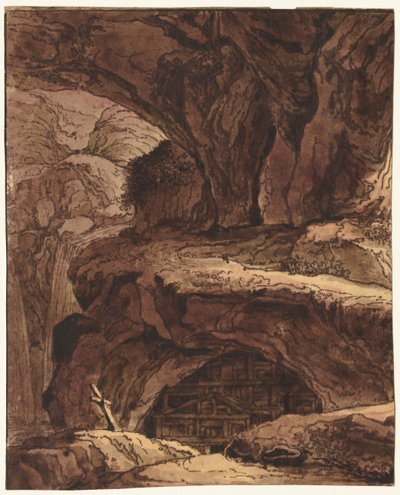 Rocky Landscape with a Cave Chapel de attributed to Johann Martin von Rohoden
