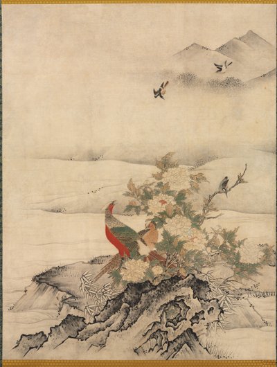 Flowers and Birds in a Spring Landscape de attributed to Kano Motonobu