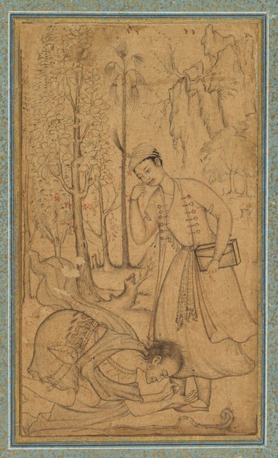 Un hombre santo postrándose ante un príncipe erudito de attributed to Manohar