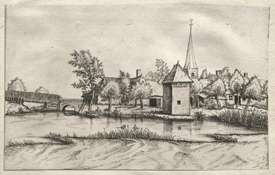Vistas de aldeas en Brabante y Campine: Una aldea con foso de attributed to Master of the Small Landscapes