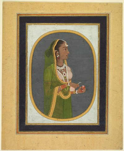 dama de la corte vertiendo vino (anverso) de attributed to Muhammad Rizavi Hindi