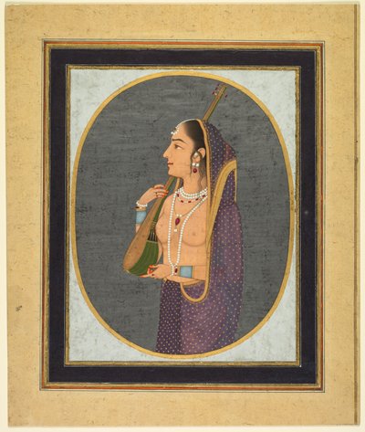 Dama de la corte cantando y tocando la vina de attributed to Muhammad Rizavi Hindi