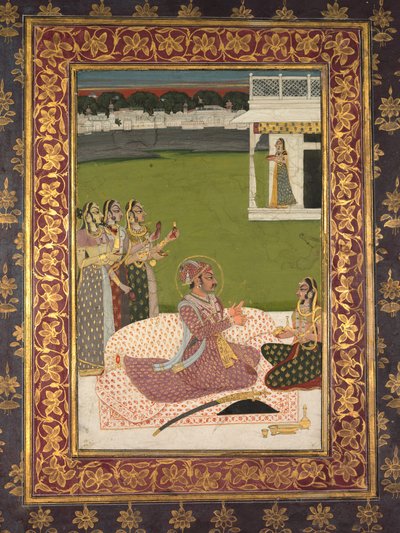 Portrait of Maharaja Savant Singh with Consort, Bani Thani de attributed to Nihal Chand