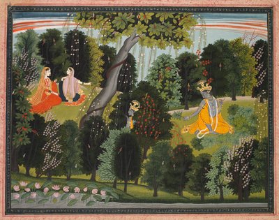 Sakhi Persuades Radha to Meet Krishna, from a Gita Govinda (Song of the Cowherd) of Jayadeva de attributed to Purkhu