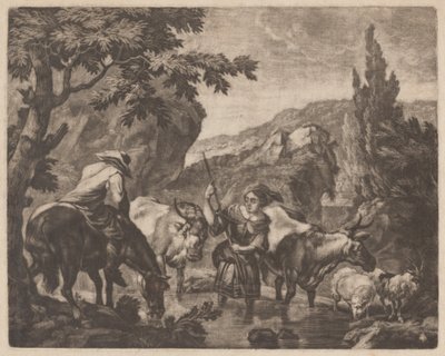 Ganado Cruzando un Arroyo de attributed to Robert Robinson,after Nicolaes Pietersz Berchem