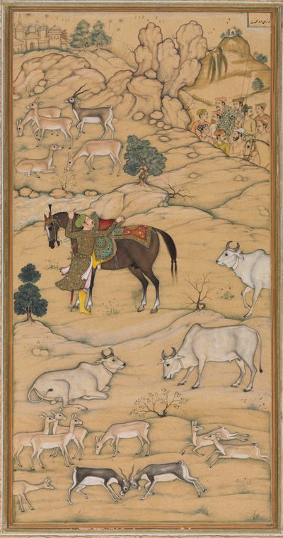 Akbar Montando su Caballo; página del Chester Beatty Akbar Nama (Historia de Akbar) de attributed to Sur Das Gujarati